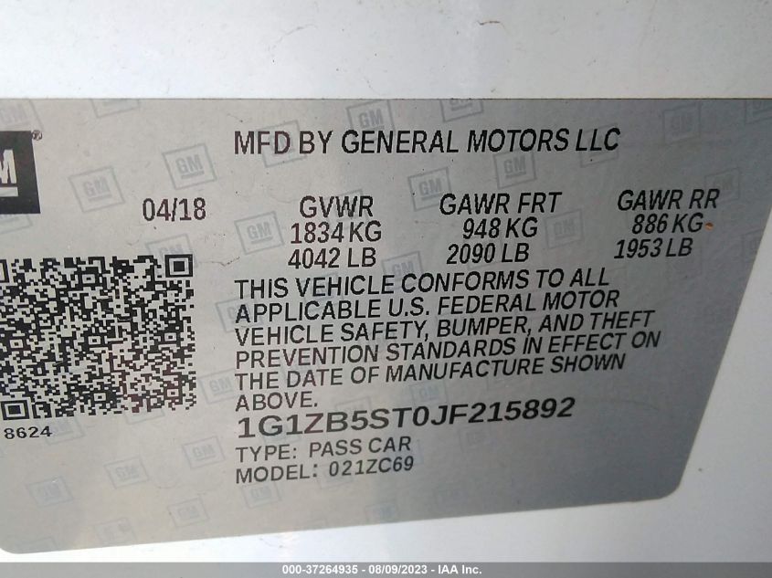2018 CHEVROLET MALIBU LS - 1G1ZB5ST0JF215892