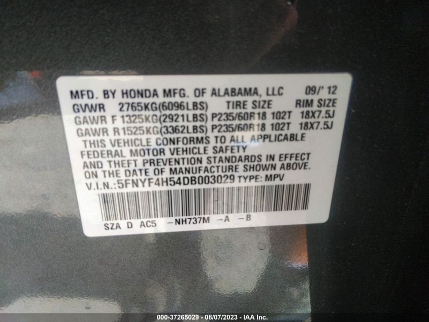 2013 HONDA PILOT EX-L - 5FNYF4H54DB003029