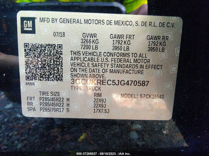 2018 CHEVROLET SILVERADO 1500 LT - 3GCUKREC5JG470587