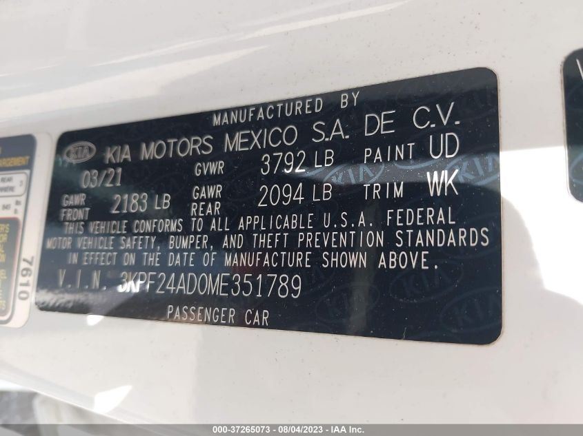 2021 KIA FORTE LXS - 3KPF24AD0ME351789