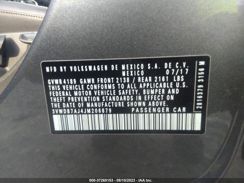 2018 VOLKSWAGEN JETTA SE/WOLFSBURG - 3VWDB7AJ4JM206879