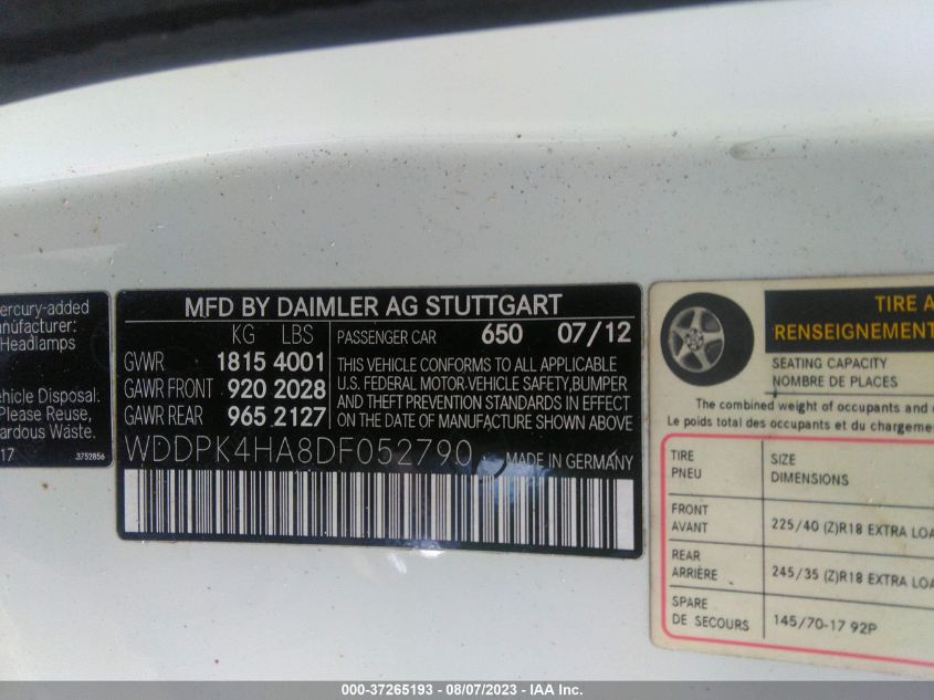 2013 MERCEDES-BENZ SLK-CLASS SLK 250 - WDDPK4HA8DF052790