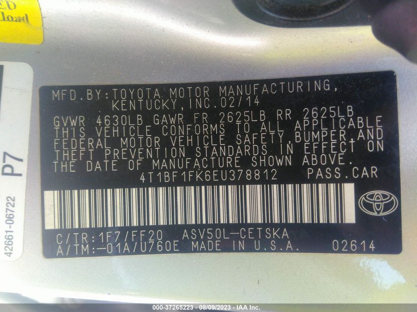 2014 TOYOTA CAMRY L/LE/XLE/SE/SE SPORT - 4T1BF1FK6EU378812
