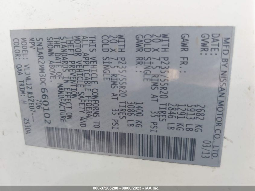 2013 NISSAN PATHFINDER PLATINUM - 5N1AR2MM3DC660102