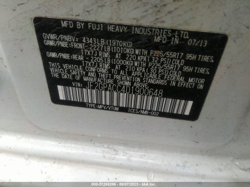 2013 SUBARU XV CROSSTREK PREMIUM - JF2GPACC4D1900648
