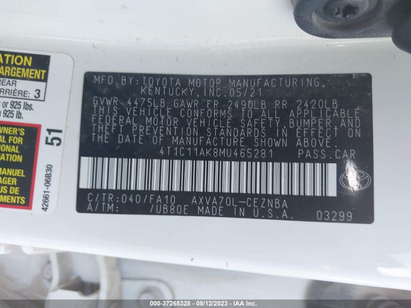 2021 TOYOTA CAMRY LE - 4T1C11AK8MU465281