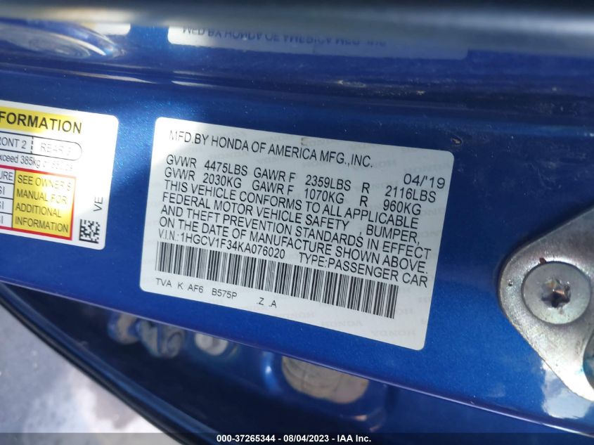 2019 HONDA ACCORD SEDAN SPORT 1.5T - 1HGCV1F34KA076020