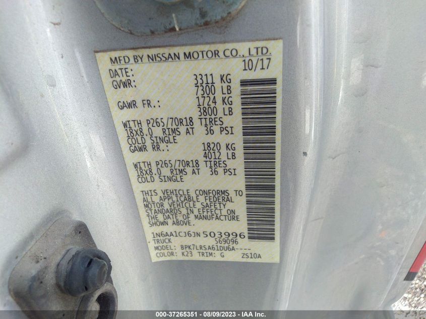 2018 NISSAN TITAN S - 1N6AA1CJ6JN503996