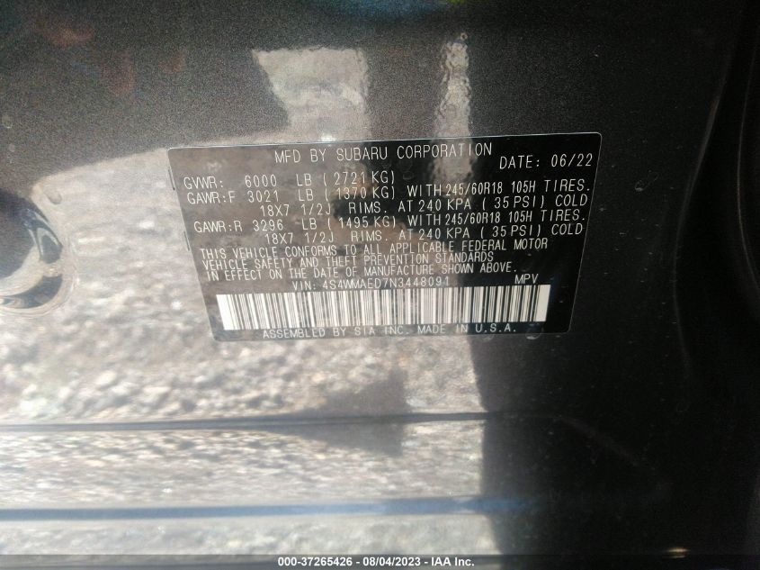 2022 SUBARU ASCENT PREMIUM - 4S4WMAED7N3448091