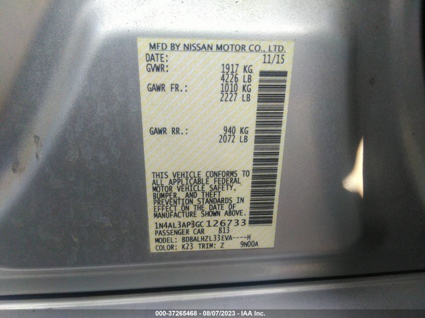 2016 NISSAN ALTIMA 2.5 SR - 1N4AL3AP3GC126733