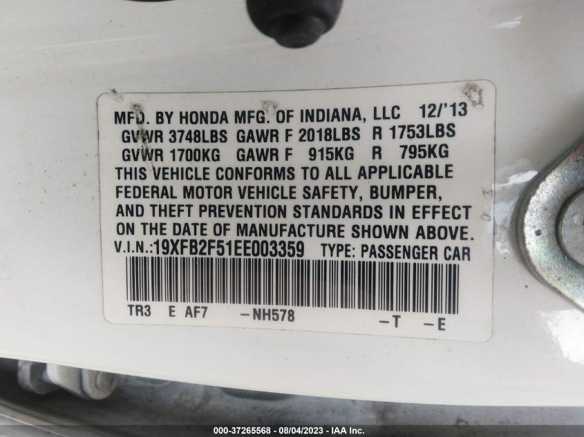 2014 HONDA CIVIC SEDAN LX - 19XFB2F51EE003359