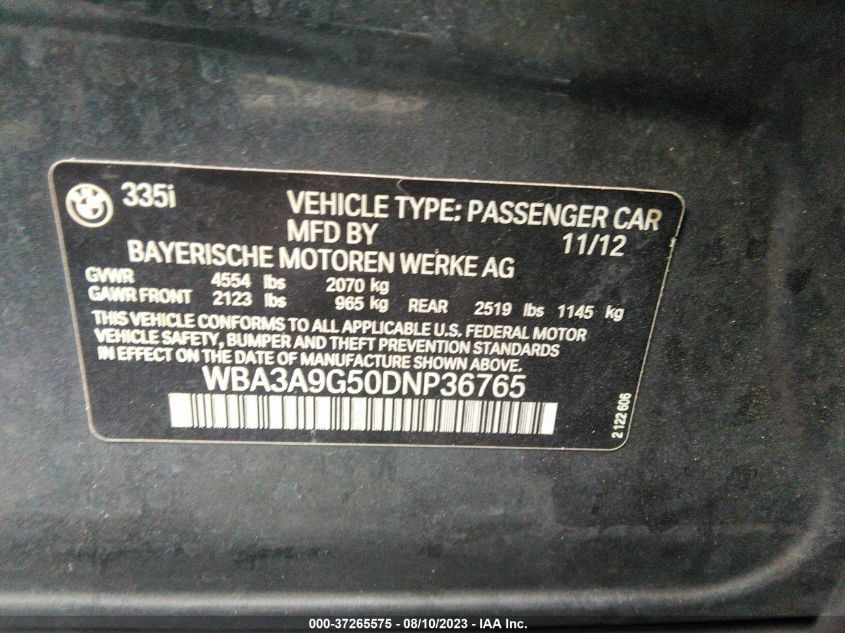 2013 BMW 3 SERIES 335I - WBA3A9G50DNP36765