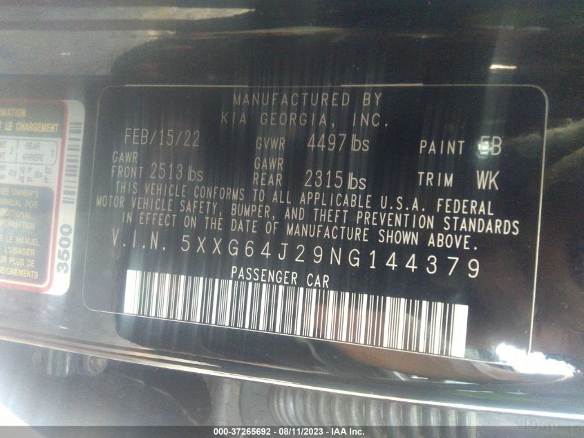 2022 KIA K5 GT LINE - 5XXG64J29NG144379