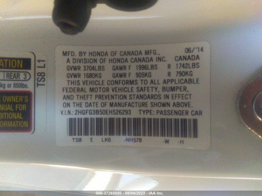 2014 HONDA CIVIC COUPE LX - 2HGFG3B50EH526293
