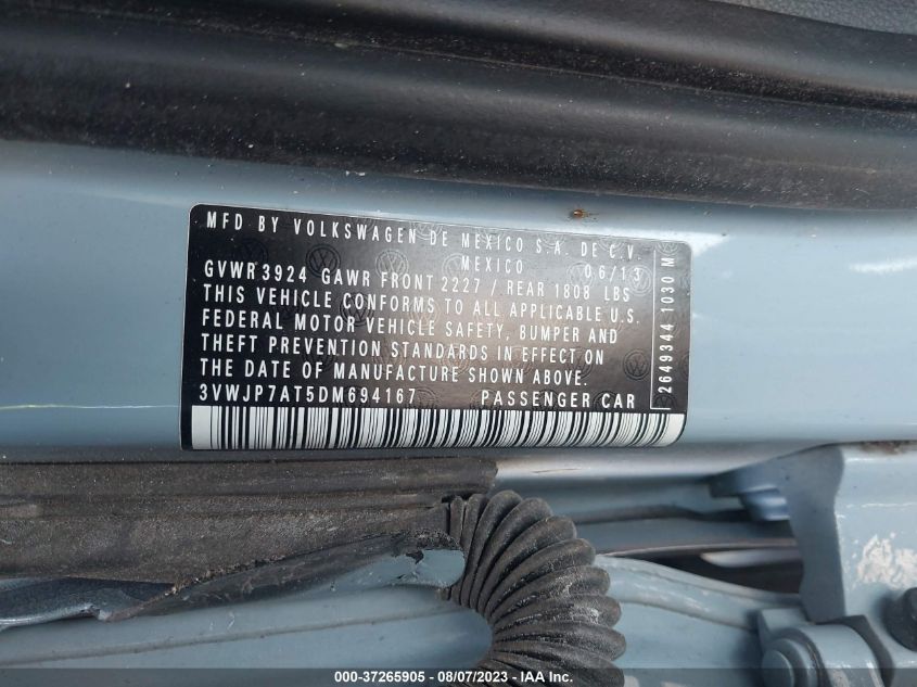 2013 VOLKSWAGEN BEETLE COUPE 2.5L - 3VWJP7AT5DM694167