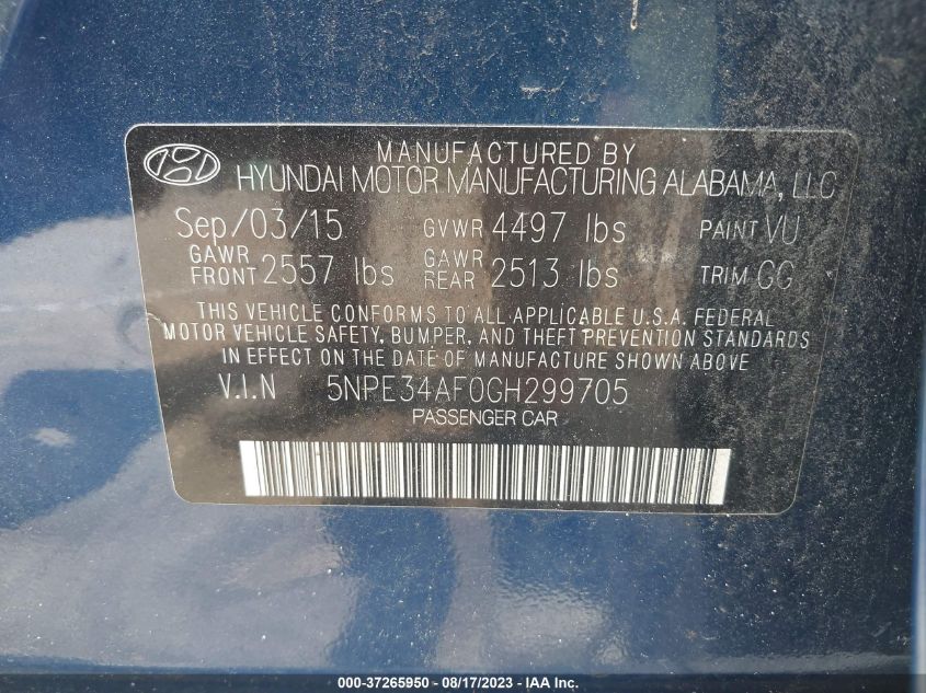 2016 HYUNDAI SONATA 2.4L SPORT - 5NPE34AF0GH299705