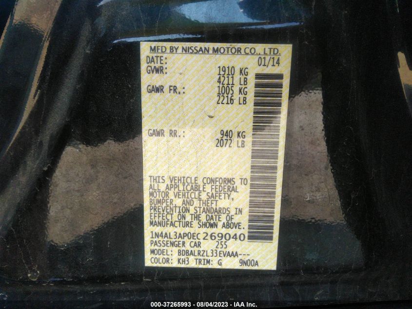 2014 NISSAN ALTIMA 2.5/S/SV/SL - 1N4AL3AP0EC269040
