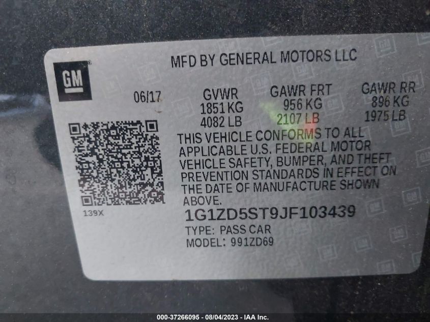 2018 CHEVROLET MALIBU LT - 1G1ZD5ST9JF103439