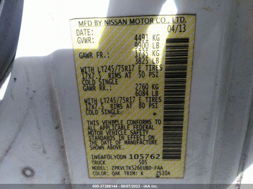 2013 NISSAN NV SV 1N6AF0LY0DN105762
