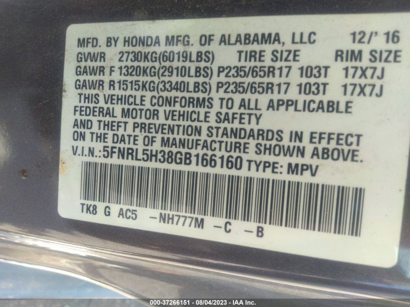 2016 HONDA ODYSSEY SE - 5FNRL5H38GB166160