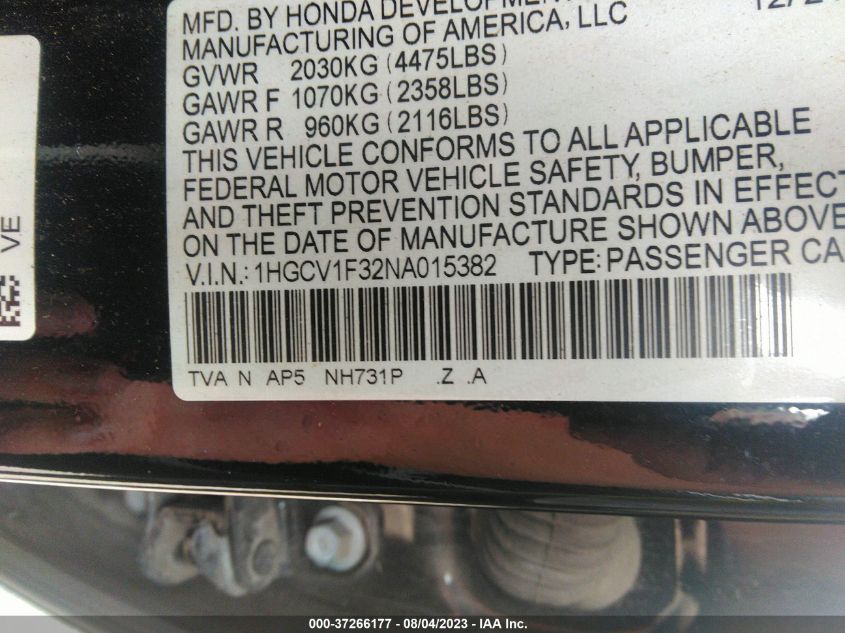2022 HONDA ACCORD SEDAN SPORT - 1HGCV1F32NA015382