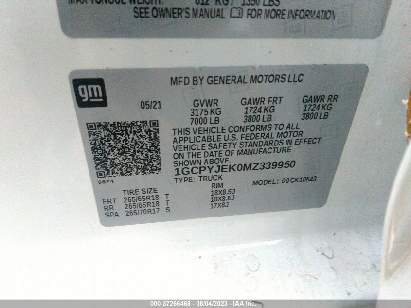 2021 CHEVROLET SILVERADO 1500 LT - 1GCPYJEK0MZ339950