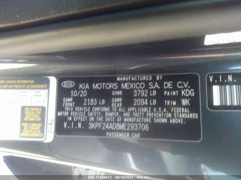 2021 KIA FORTE FE/LXS - 3KPF24AD8ME293706