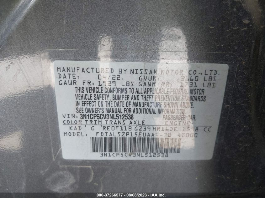 2022 NISSAN KICKS SV - 3N1CP5CV3NL512538