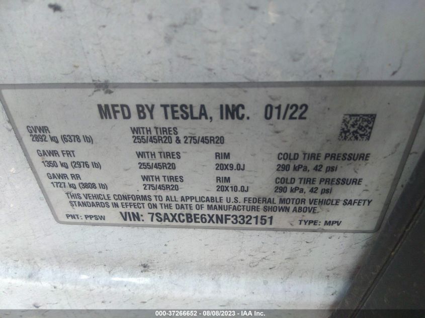 7SAXCBE6XNF332151 Tesla Model X  9