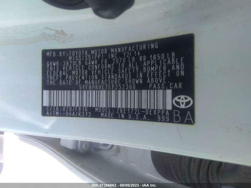 2015 TOYOTA COROLLA LE ECO - 5YFBPRHE7FP252366