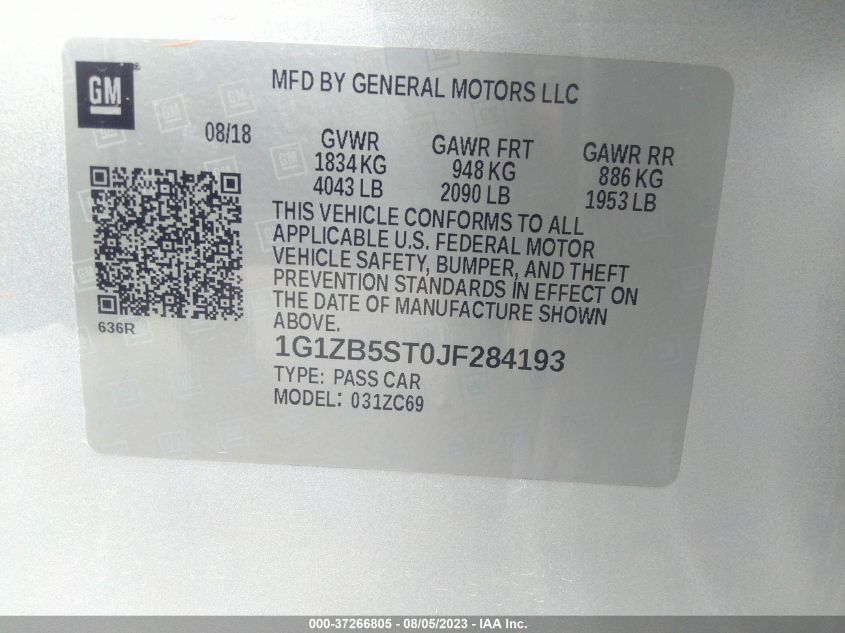 2018 CHEVROLET MALIBU LS - 1G1ZB5ST0JF284193