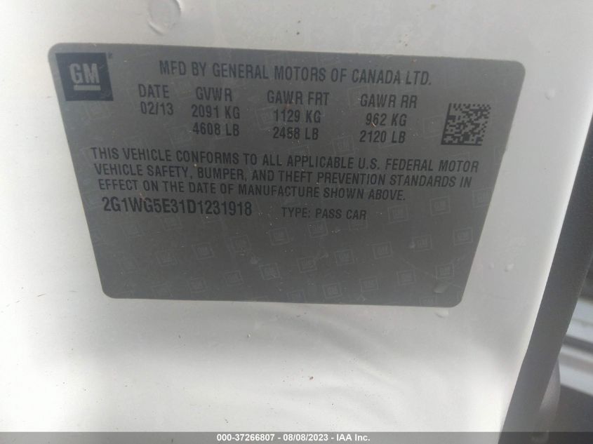 2013 CHEVROLET IMPALA LT - 2G1WG5E31D1231918