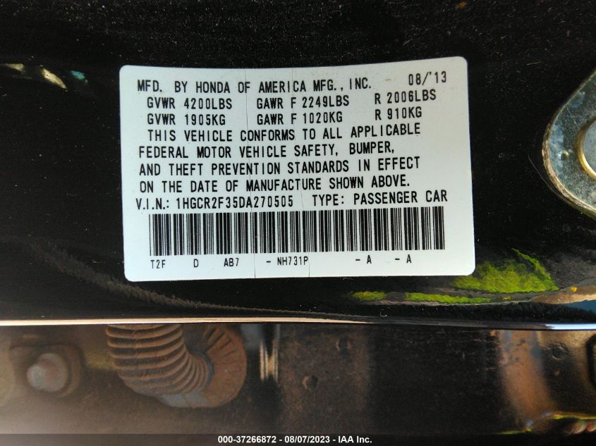 2013 HONDA ACCORD SDN LX - 1HGCR2F35DA270505