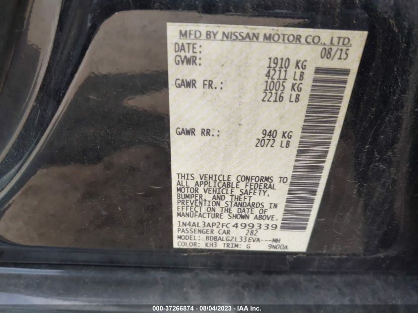 2015 NISSAN ALTIMA 2.5 S - 1N4AL3AP2FC499339
