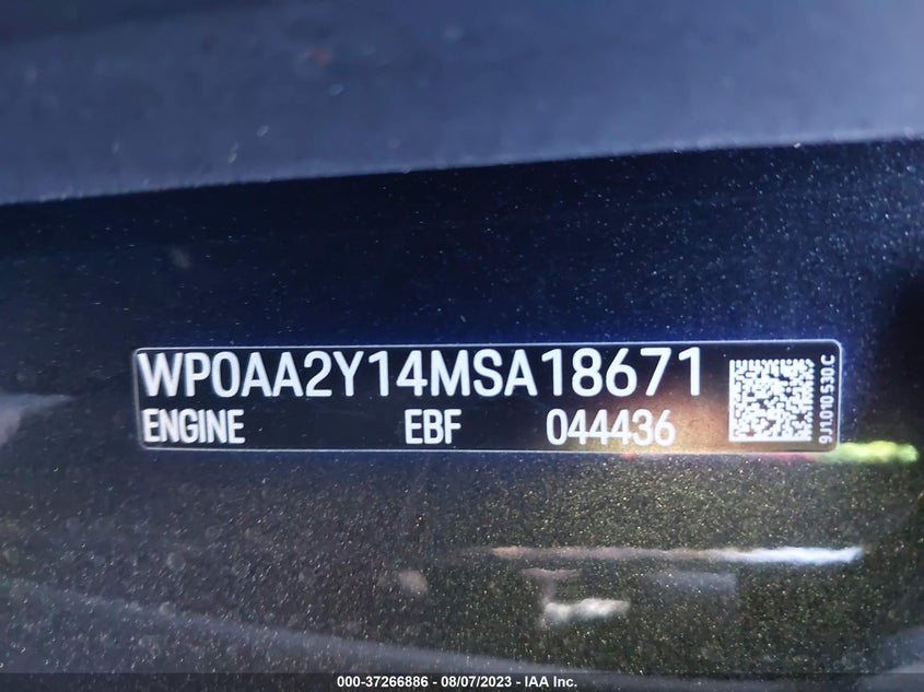 VIN WP0AA2Y14MSA18671 2021 PORSCHE TAYCAN