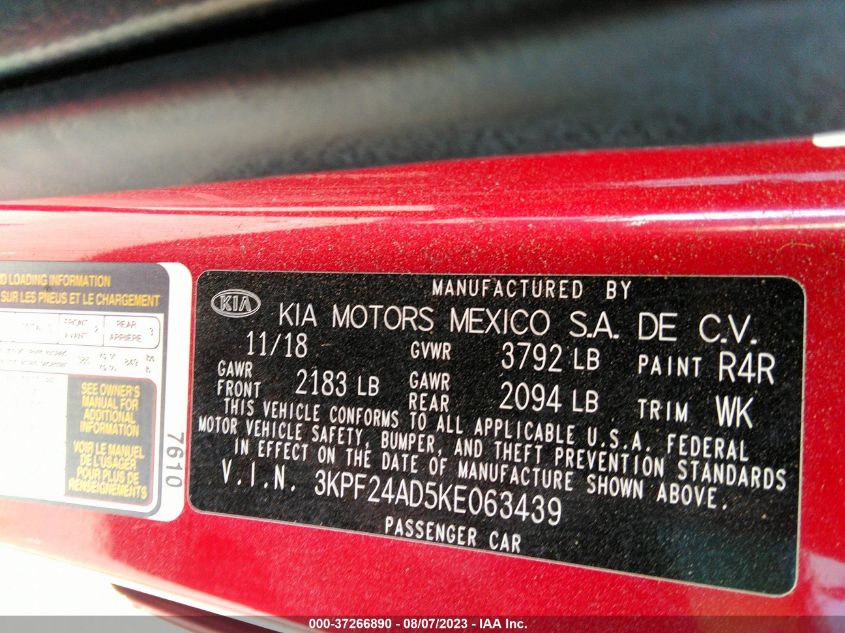 2019 KIA FORTE LXS - 3KPF24AD5KE063439