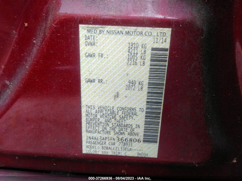 2015 NISSAN ALTIMA 2.5 S - 1N4AL3AP5FN366806