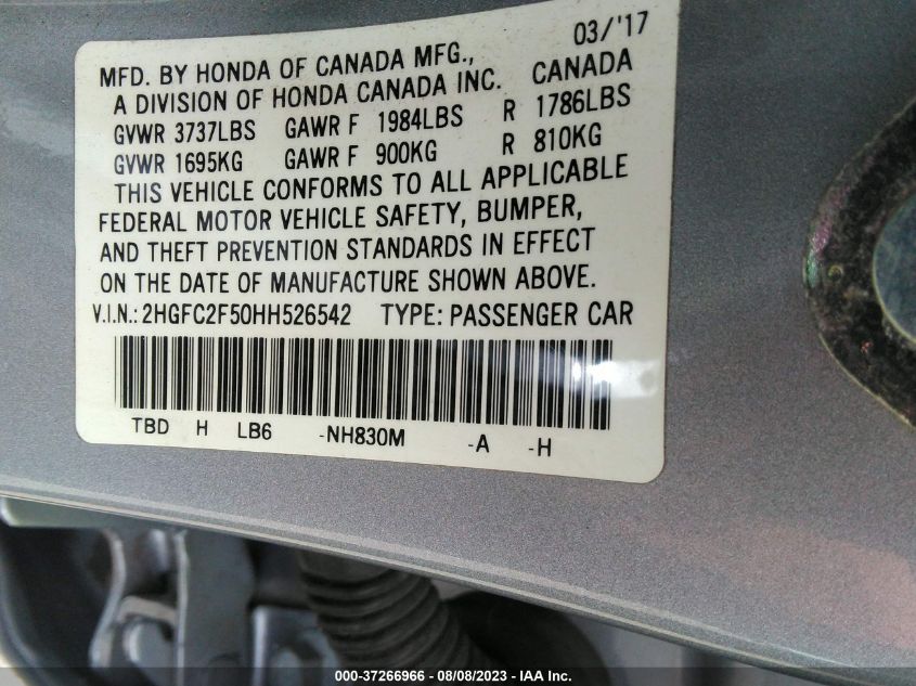 2017 HONDA CIVIC SEDAN LX - 2HGFC2F50HH526542