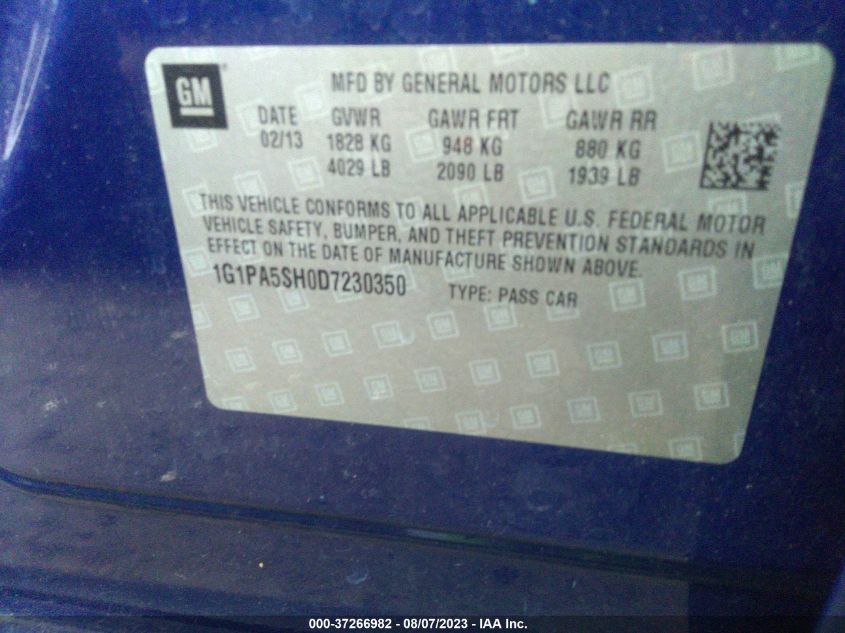 2013 CHEVROLET CRUZE LS - 1G1PA5SH0D7230350