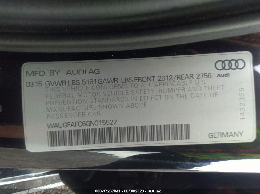 2016 AUDI A6 2.0T PREMIUM PLUS - WAUGFAFC6GN015522