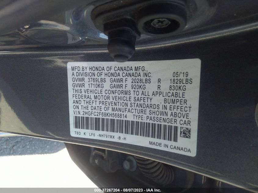 2019 HONDA CIVIC SEDAN LX - 2HGFC2F68KH568814