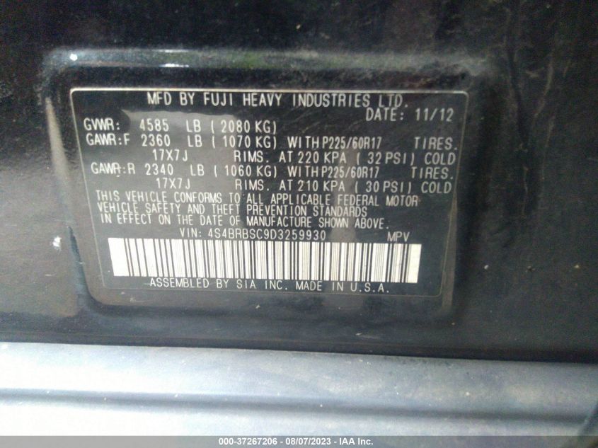2013 SUBARU OUTBACK 2.5I LIMITED - 4S4BRBSC9D3259930