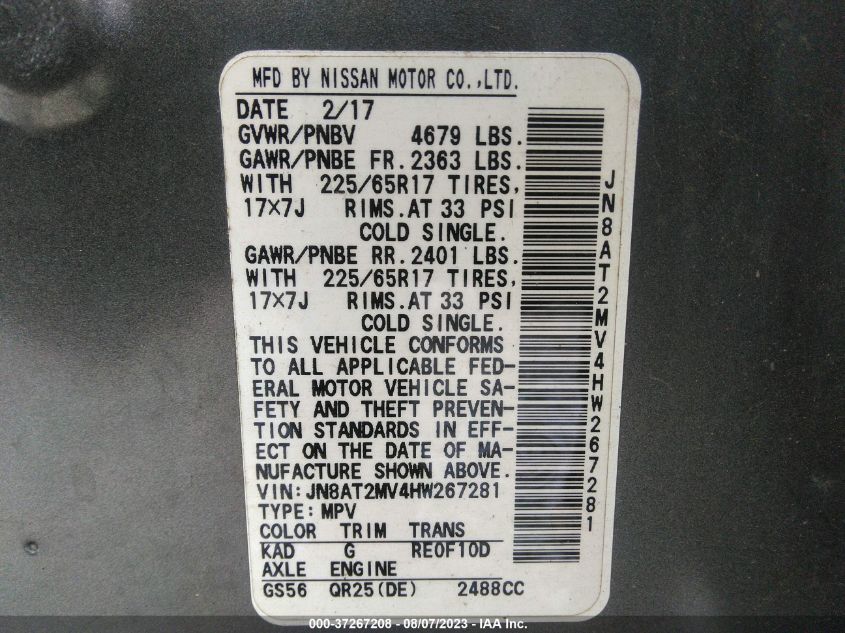 2017 NISSAN ROGUE S - JN8AT2MV4HW267281