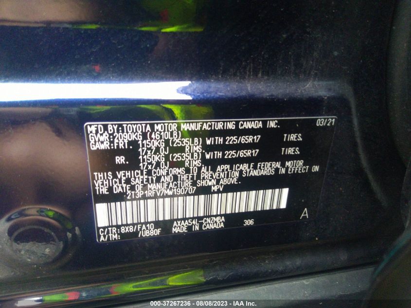 2021 TOYOTA RAV4 XLE - 2T3P1RFV7MW190707