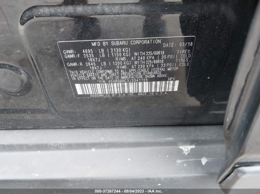 2018 SUBARU OUTBACK 2.5I LIMITED - 4S4BSANC3J3341125