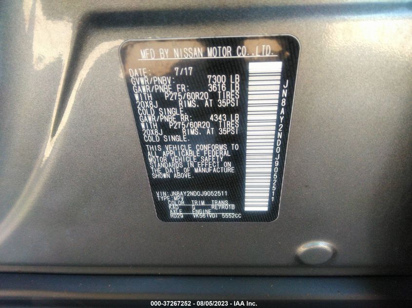 2018 NISSAN ARMADA SL - JN8AY2ND0J9052511