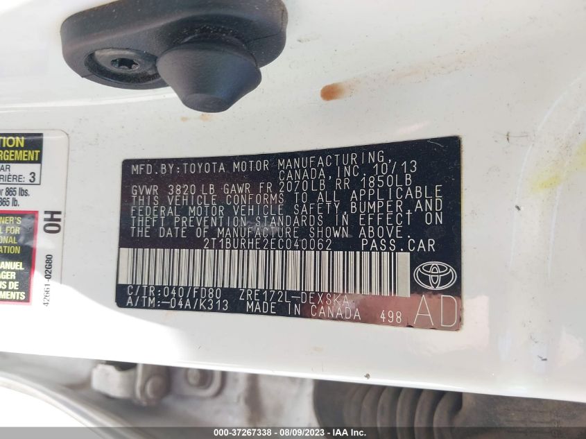 2014 TOYOTA COROLLA L/LE/S/S PLUS/LE PLUS - 2T1BURHE2EC040062