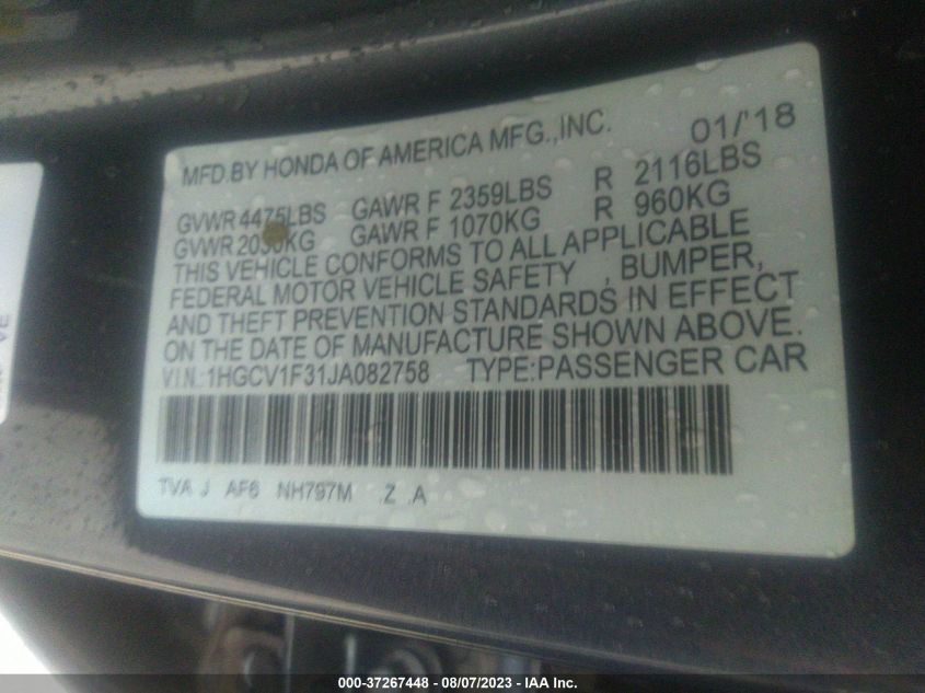 2018 HONDA ACCORD SEDAN SPORT 1.5T - 1HGCV1F31JA082758