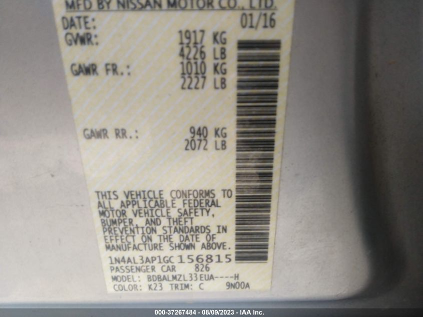 2016 NISSAN ALTIMA 2.5 SV - 1N4AL3AP1GC156815