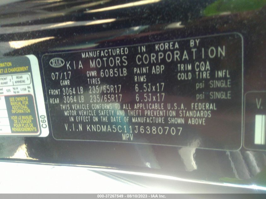 2018 KIA SEDONA L - KNDMA5C11J6380707